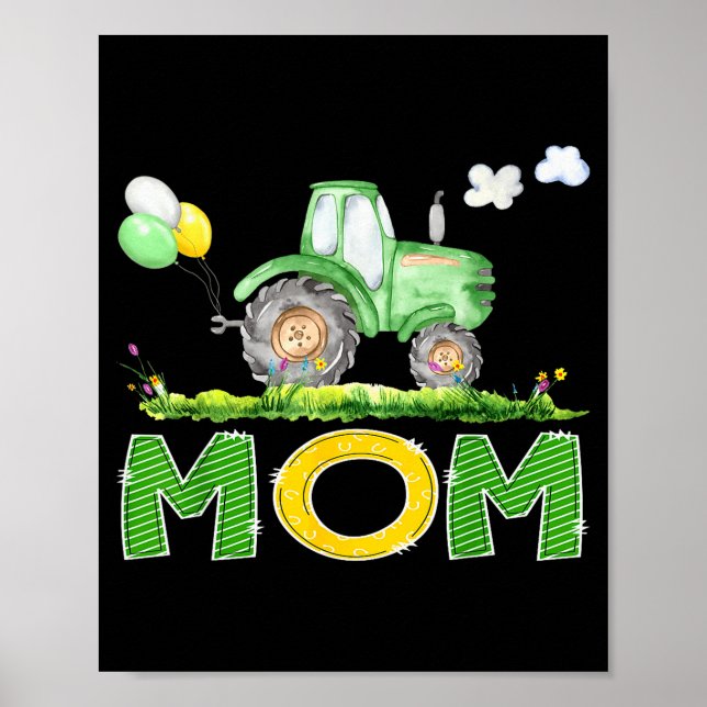 Funny Mom Birthday Boy Tractor Farm Truck Matching Poster (Front)