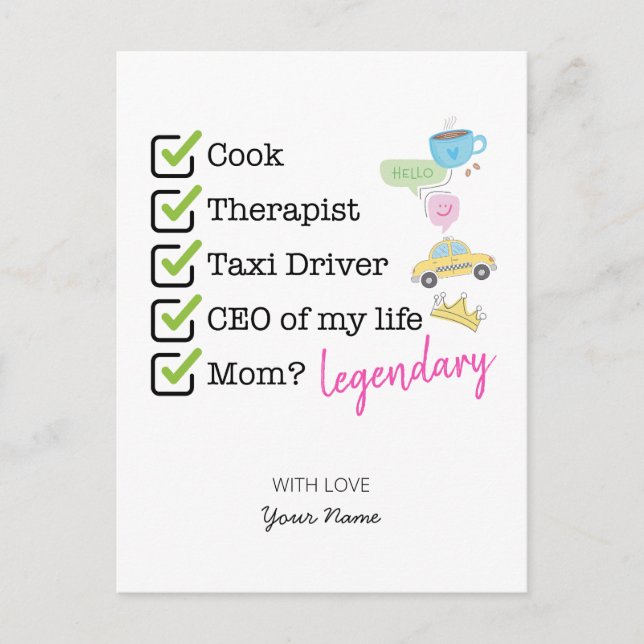 Funny Mom Checklist Postcard (Front)