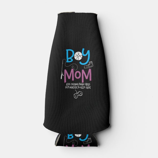 Funny Mom of Boys Proud Mom Good Mothers Day Bottle Cooler (Front)
