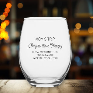 Funny Mom's Trip Cheaper Than Therapy Personalized Stemless Wine Glass