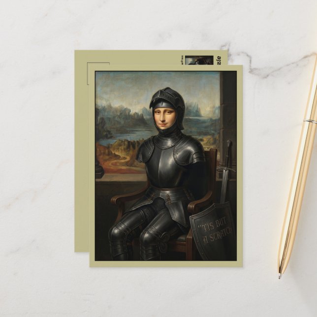 Funny Mona Lisa Black Knight Postcard (Front/Back In Situ)