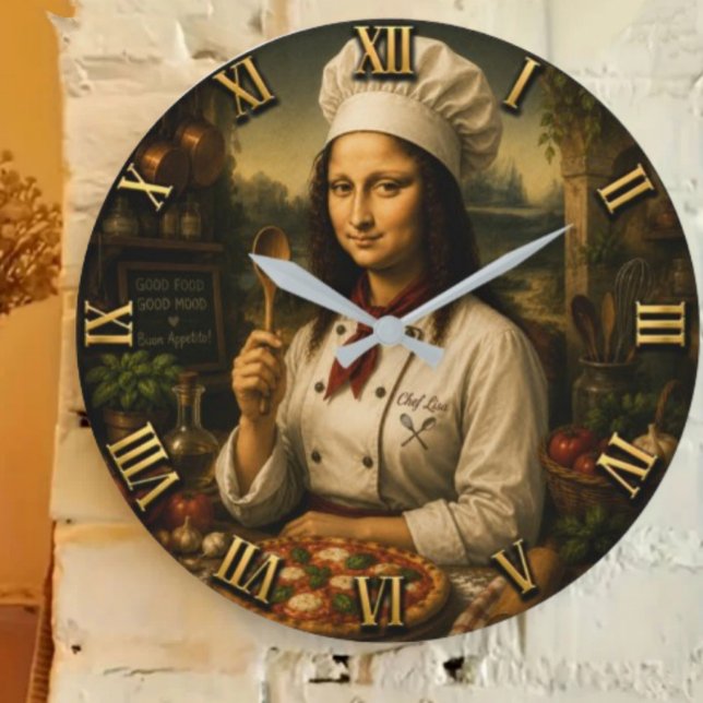 Funny Mona Lisa Chef  Kitchen Decor Large Clock (Creator Uploaded)