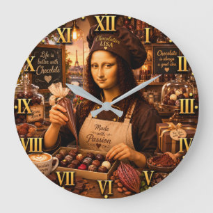 Funny Mona Lisa Chocolatier Gourmet Candy Maker  Large Clock