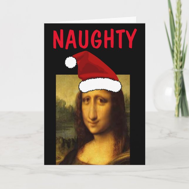 Funny Mona lisa Christmas Cards, Naughty & Nice Holiday Card (Front)