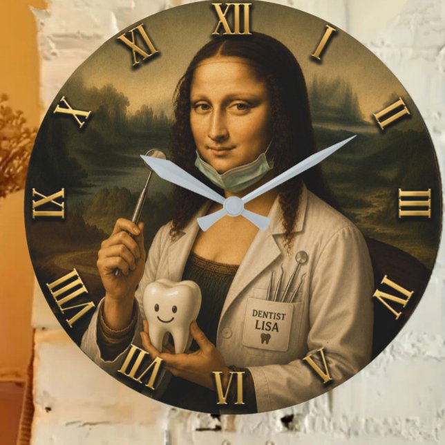Funny Mona Lisa Dentist Dental Office Decor Large Clock (Creator Uploaded)