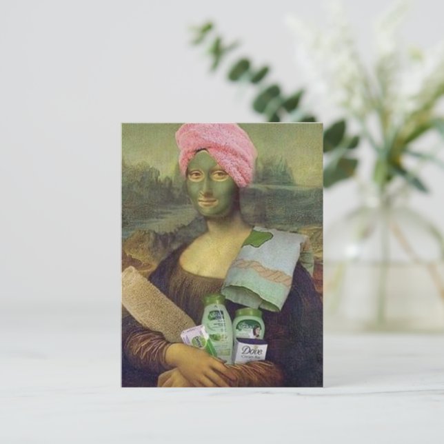 Funny Mona Lisa doing skincare Leonardo da Vinci Postcard (Standing Front)