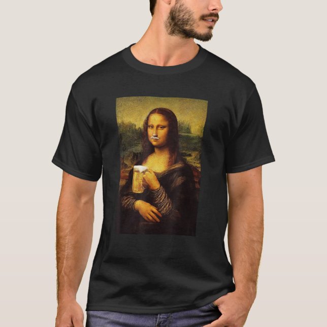Funny Mona Lisa Drink Beer Shirt Funny Drinking Be (Front)