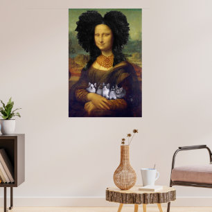 Funny Mona Lisa holding kittens Leonardo da Vinci Poster
