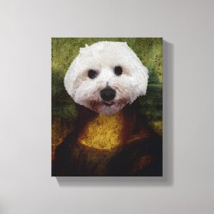 Funny Mona Lisa Maltese Dog Stretched Canvas Print