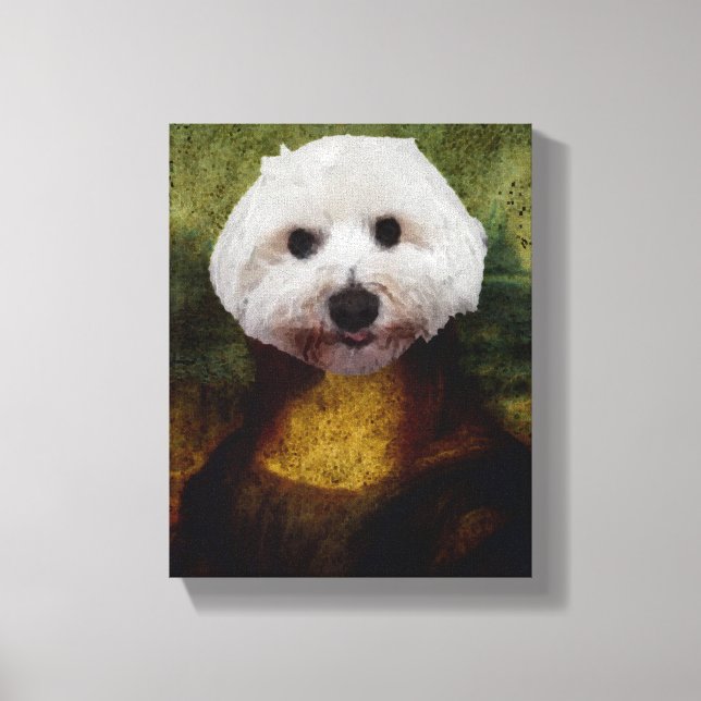 Funny Mona Lisa Maltese Dog Stretched Canvas Print (Front)