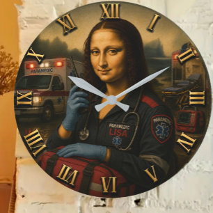 Funny Mona Lisa Paramedic EMS & First Responder Large Clock