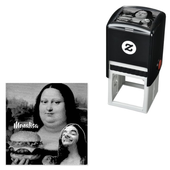 Funny Mona Lisa Parody Art & Mr, Bin Self-inking Stamp (In Situ)