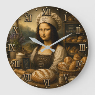 Funny Mona Lisa Rustic Bakery Kitchen Decor Large Clock
