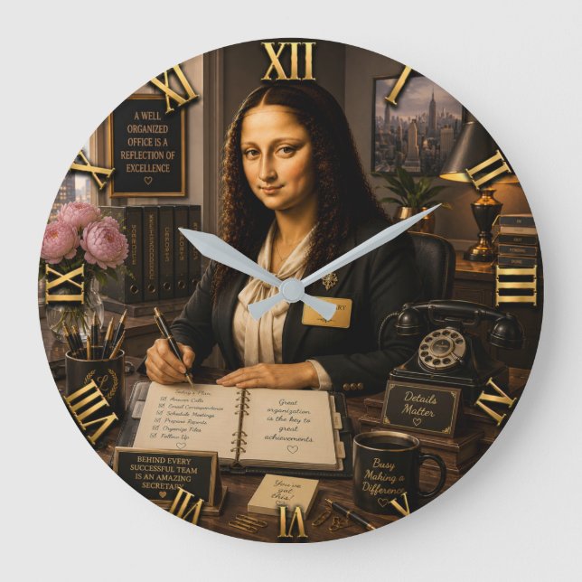 Funny Mona Lisa Secretary Office Desk Large Clock (Front)