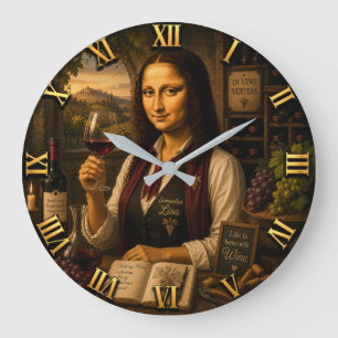 Funny Mona Lisa Sommelier Wine Lover Vineyard Large Clock
