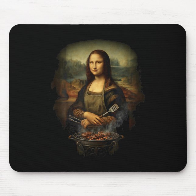 Funny Mona Lisa Tmaster Bbq Smoker Grill Party Mouse Pad (Front)