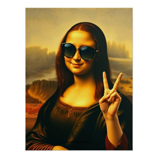 Funny Mona Lisa Twist Peace and Love Glossy Poster (Front)