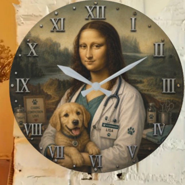 Funny Mona Lisa Veterinarian Veterinary Clinic  Large Clock (Creator Uploaded)