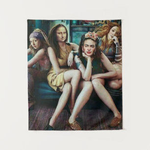 Funny Mona Lisa with her girls friends squad Tapestry