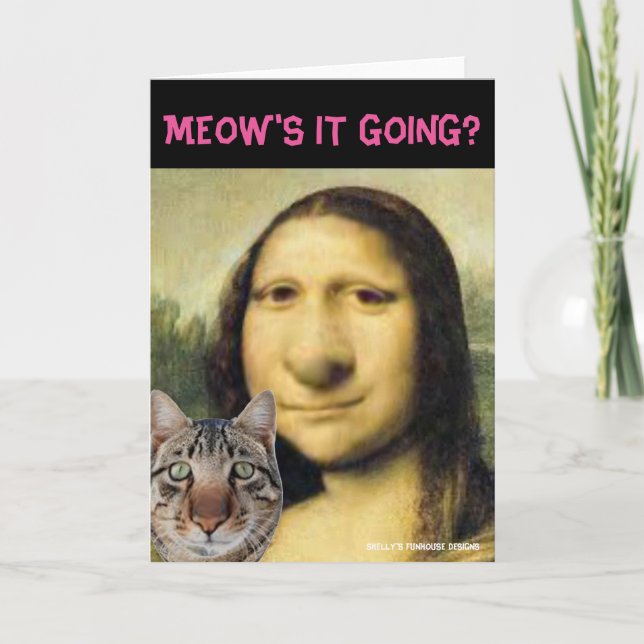 Funny Monalisa with cat greeting cards (Front)