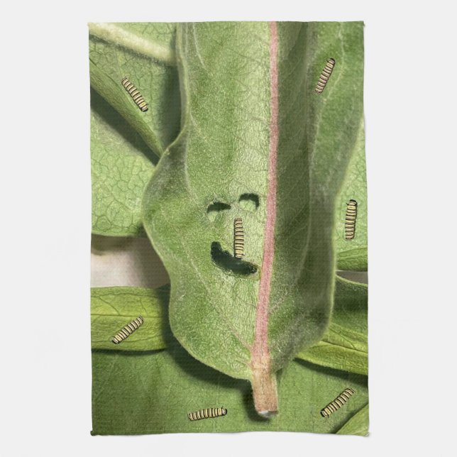 Funny Monarch Butterfly Caterpillar Tea Towel (Vertical)