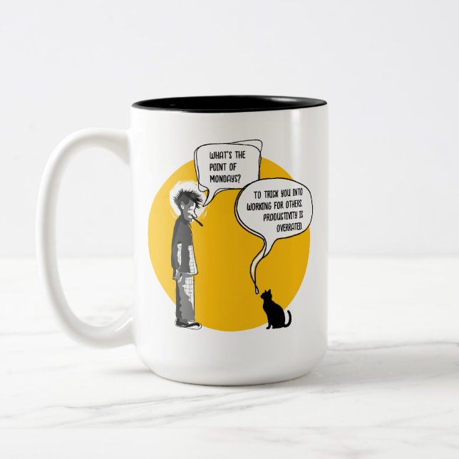 Funny Monday Cat Office Humour Sarcasm Two-Tone Coffee Mug (Left)
