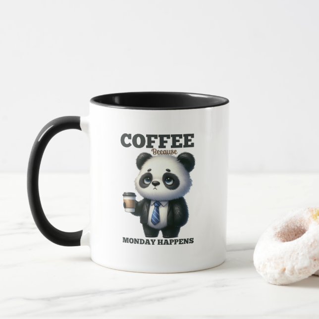 Funny Monday coffee panda bear word art  Mug (With Donut)