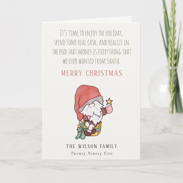 Funny Money Cash Abundance Santa Christmas Wishes Holiday Card (Front)