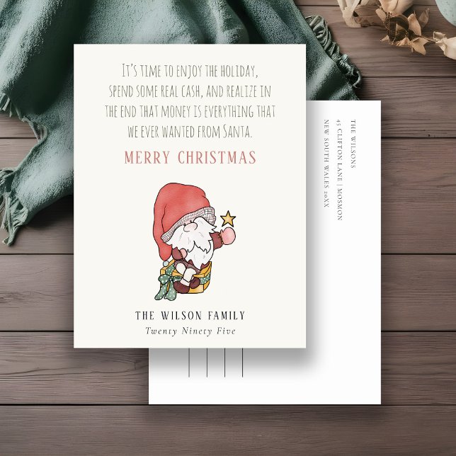 Funny Money Cash Abundance Santa Christmas Wishes Holiday Postcard (Creator Uploaded)