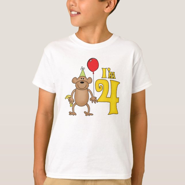 Funny Monkey 4th Birthday T-Shirt (Front)