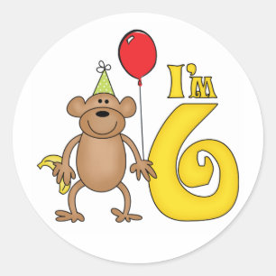 Funny Monkey 6th Birthday Classic Round Sticker