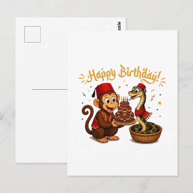 Funny Monkey and Snake Birthday Celebration Postcard (Front/Back)