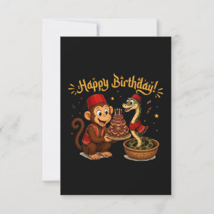 Funny Monkey and Snake Birthday Celebration Thank You Card
