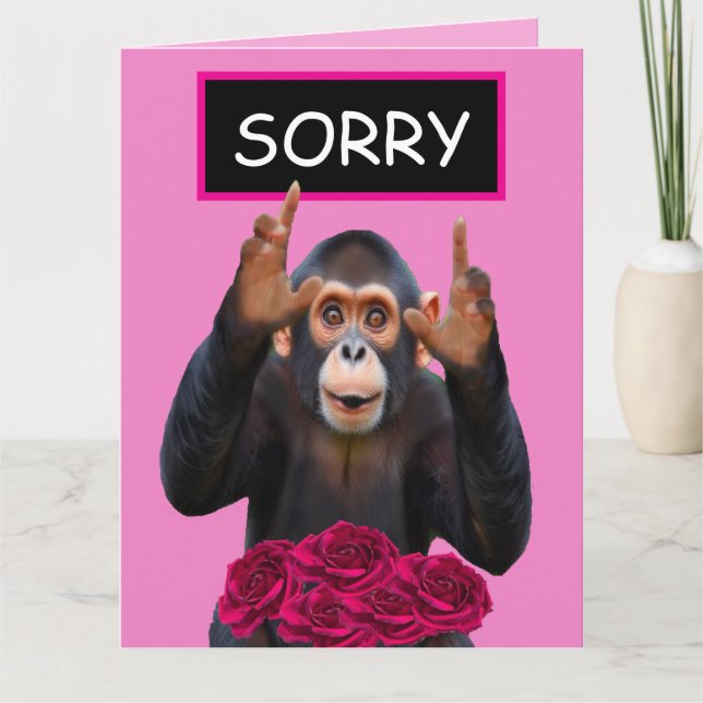 Funny Monkey Apology Card with Roses (Front)