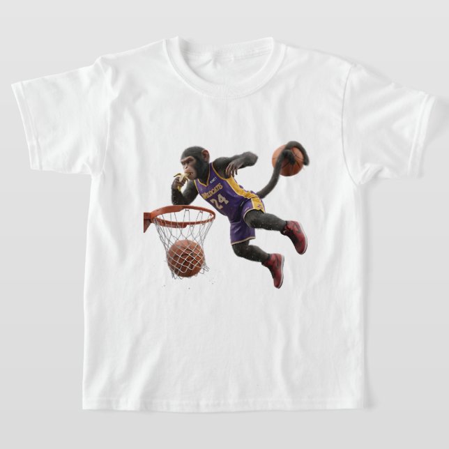 Funny Monkey Athlete Tail Slam Dunk Basketball T-Shirt (Laydown)