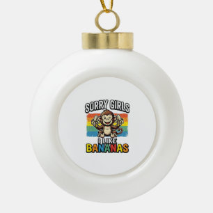 Funny Monkey Banana Vintage Engraving Shirt Design Ceramic Ball Christmas Ornament