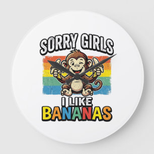 Funny Monkey Banana Vintage Engraving Shirt Design Large Clock