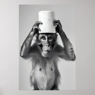 Funny Monkey Bathroom Print, Toilet Paper Hat Poster