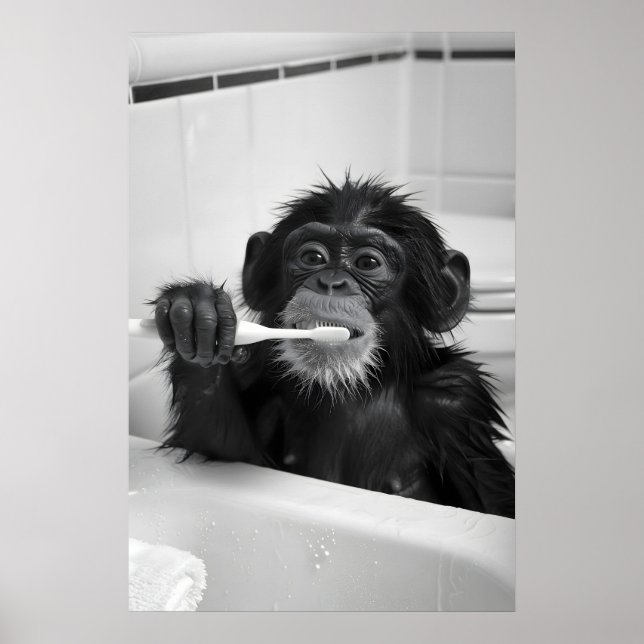 Funny Monkey Bathroom Print Vintage Style Animal (Front)