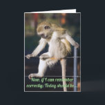 Funny Monkey birthday Card<br><div class="desc">Happy Birthday from a funny monkey thinking about the relevance of the specific day while sitting on a fence.</div>