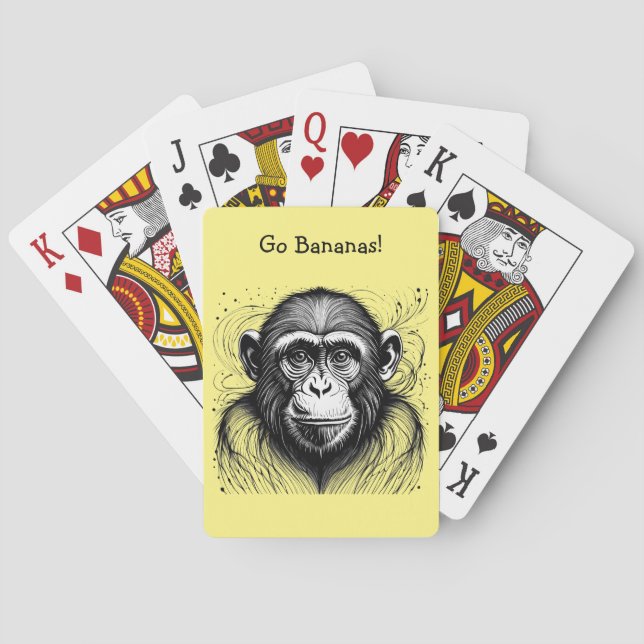 Funny Monkey Black White Ink Customised Playing Cards (Back)