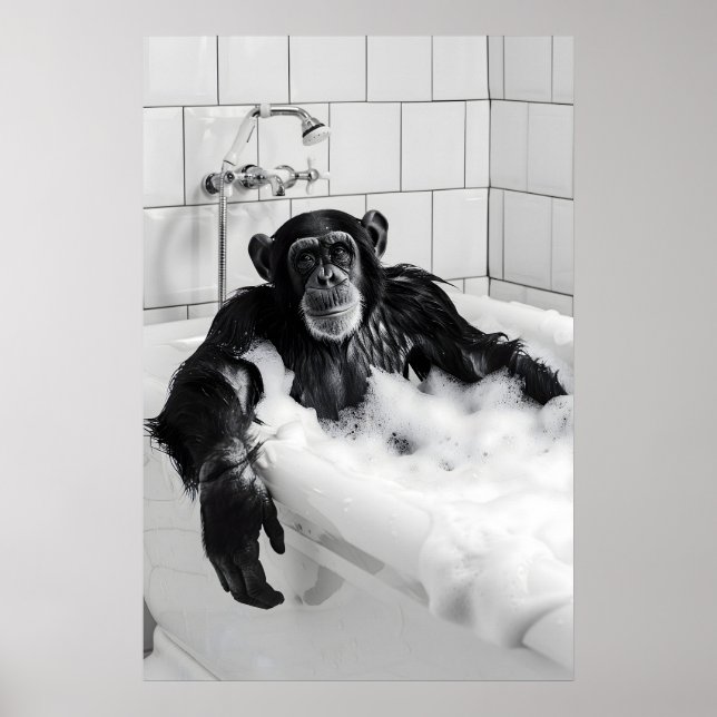Funny Monkey Bubble Bath Print Set Quirky Bathroom (Front)