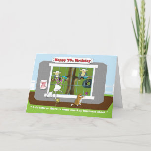 funny monkey business 70th  birthday card