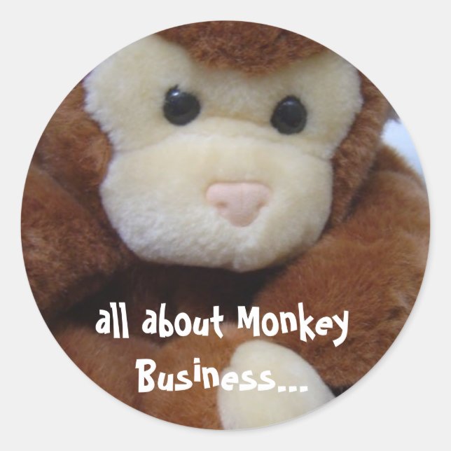 Funny Monkey Business Classic Round Sticker (Front)