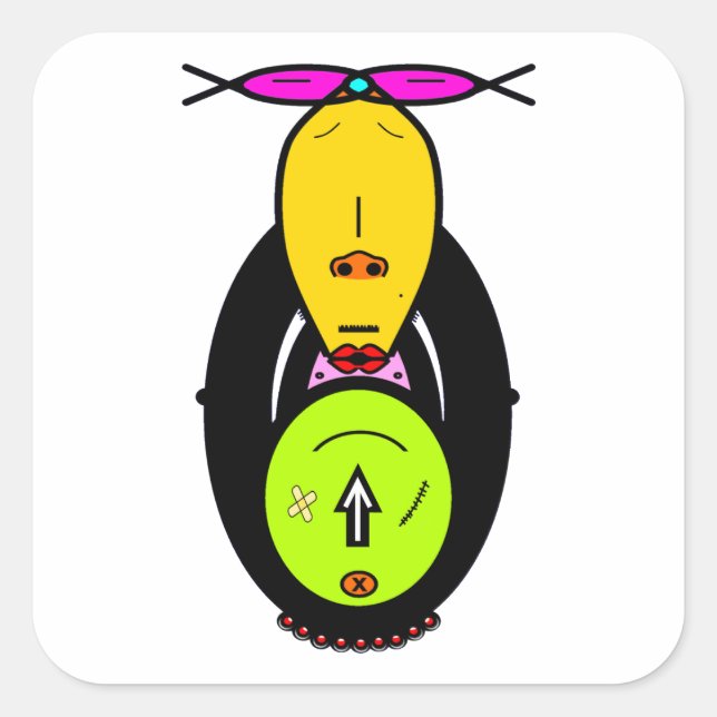 Funny Monkey Cartoon Mascot Square Sticker (Front)