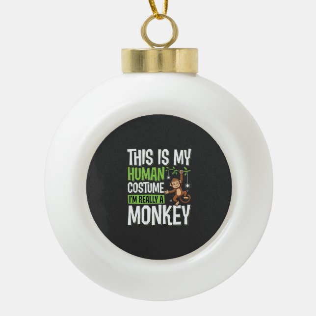 Funny Monkey Costume Halloween Vector Ceramic Ball Christmas Ornament (Front)