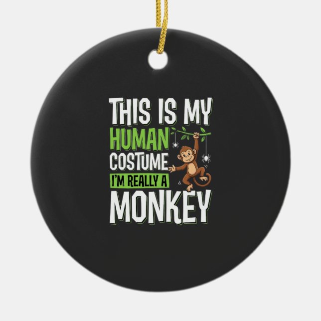 Funny Monkey Costume Halloween Vector Ceramic Tree Decoration (Front)