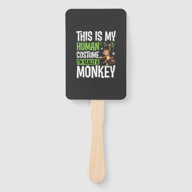 Funny Monkey Costume Halloween Vector Hand Fan (Front)