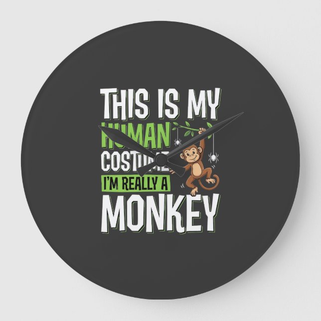 Funny Monkey Costume Halloween Vector Large Clock (Front)