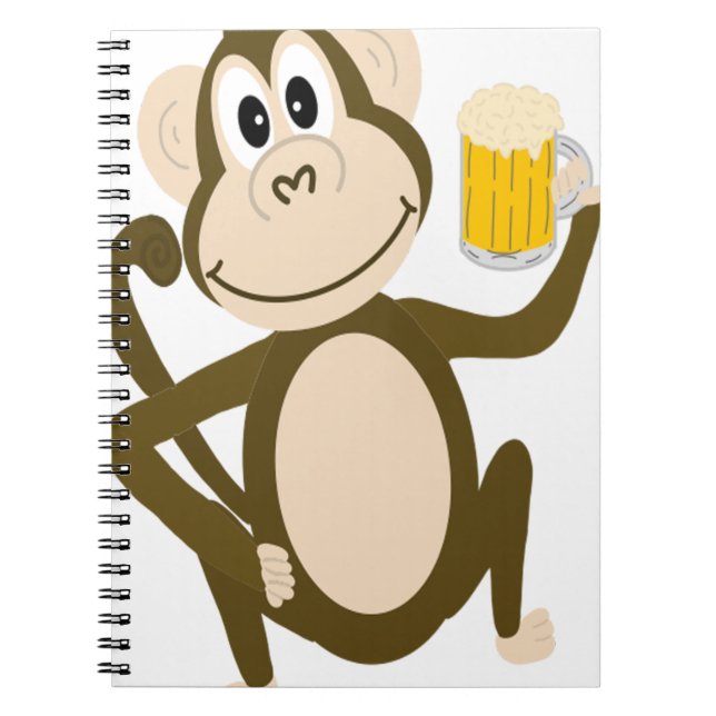 Funny Monkey Drinking Beer Cartoon Spiral Notebook (Front)